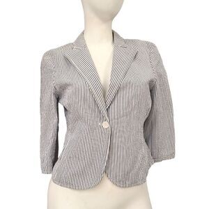 Petite Sophisticate Blue Striped Seersucker Blazer Womens size 6 Jacket Suit Off